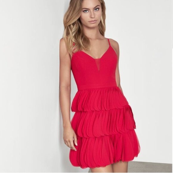 BCBG MAXAZRIA Rio Red Chiffon Ruffle Eve Short Dress - Picture 9 of 11